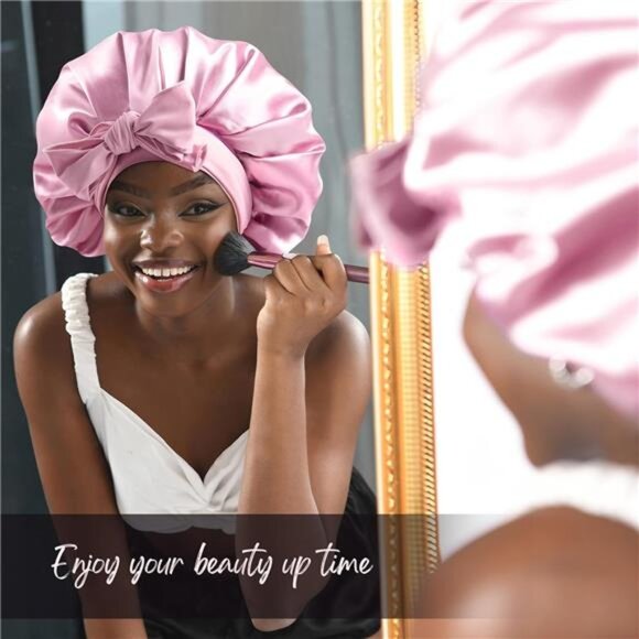 Silk Bonnet for Sleeping Women Satin Bonnet Double Layer Satin Lined PInk - Picture 4 of 5